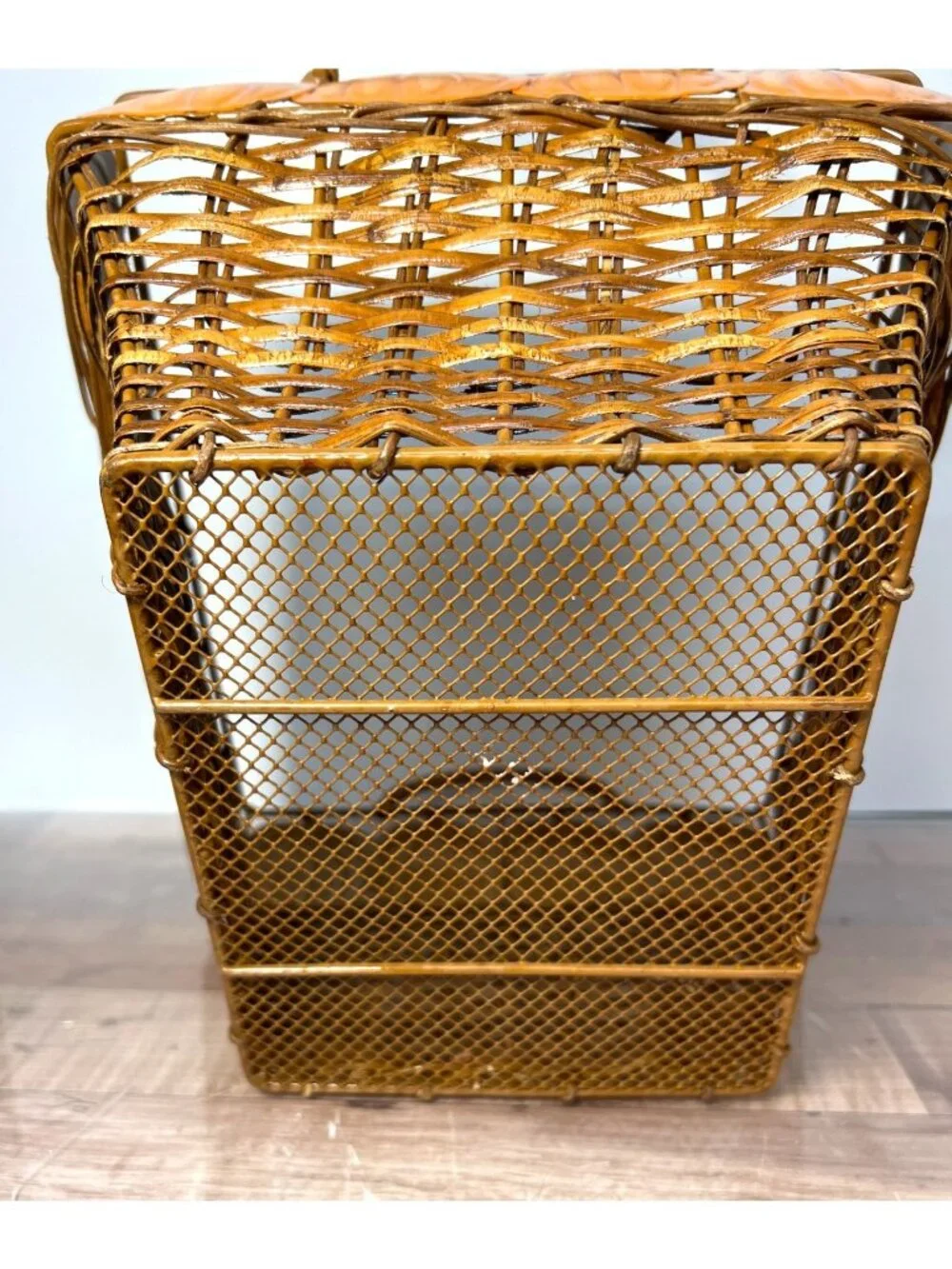 Handwoven Wicker Basket With Metal Pumpkin Accents & Handles